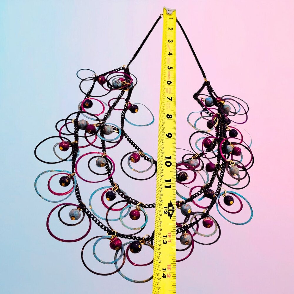 Multicolor Wire Ring & Bead Statement Necklace On… - image 7